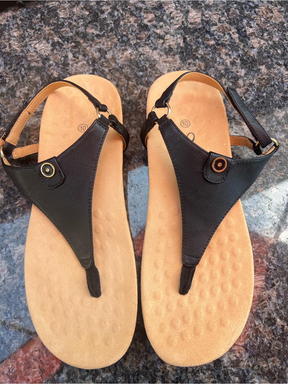 Women's Black T-Strap Comfort Sandals with Cushioned Footbed